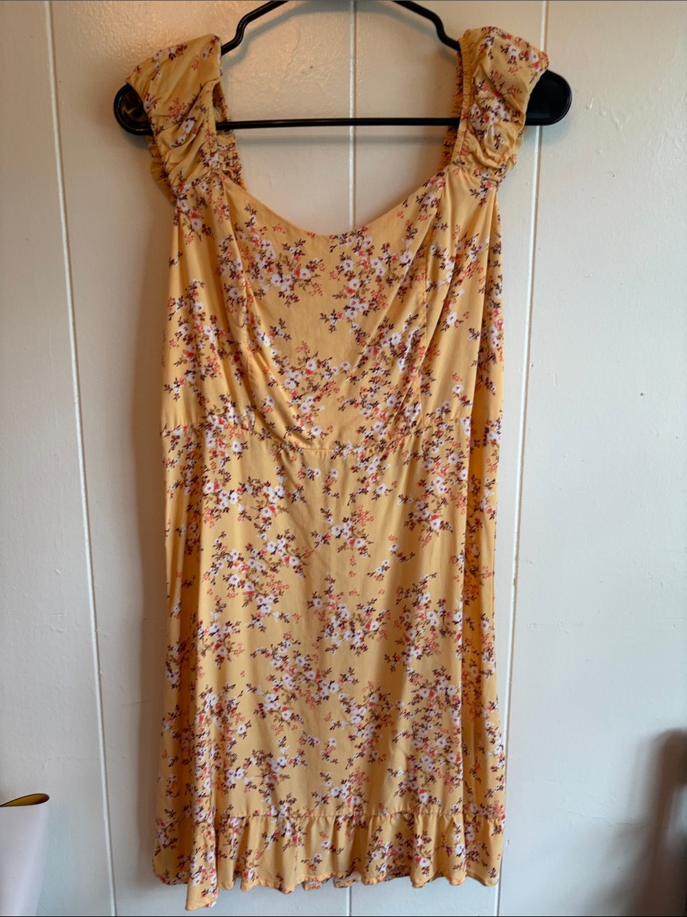 Old Navy Yellow Floral Midi Dress with Ruffled Straps